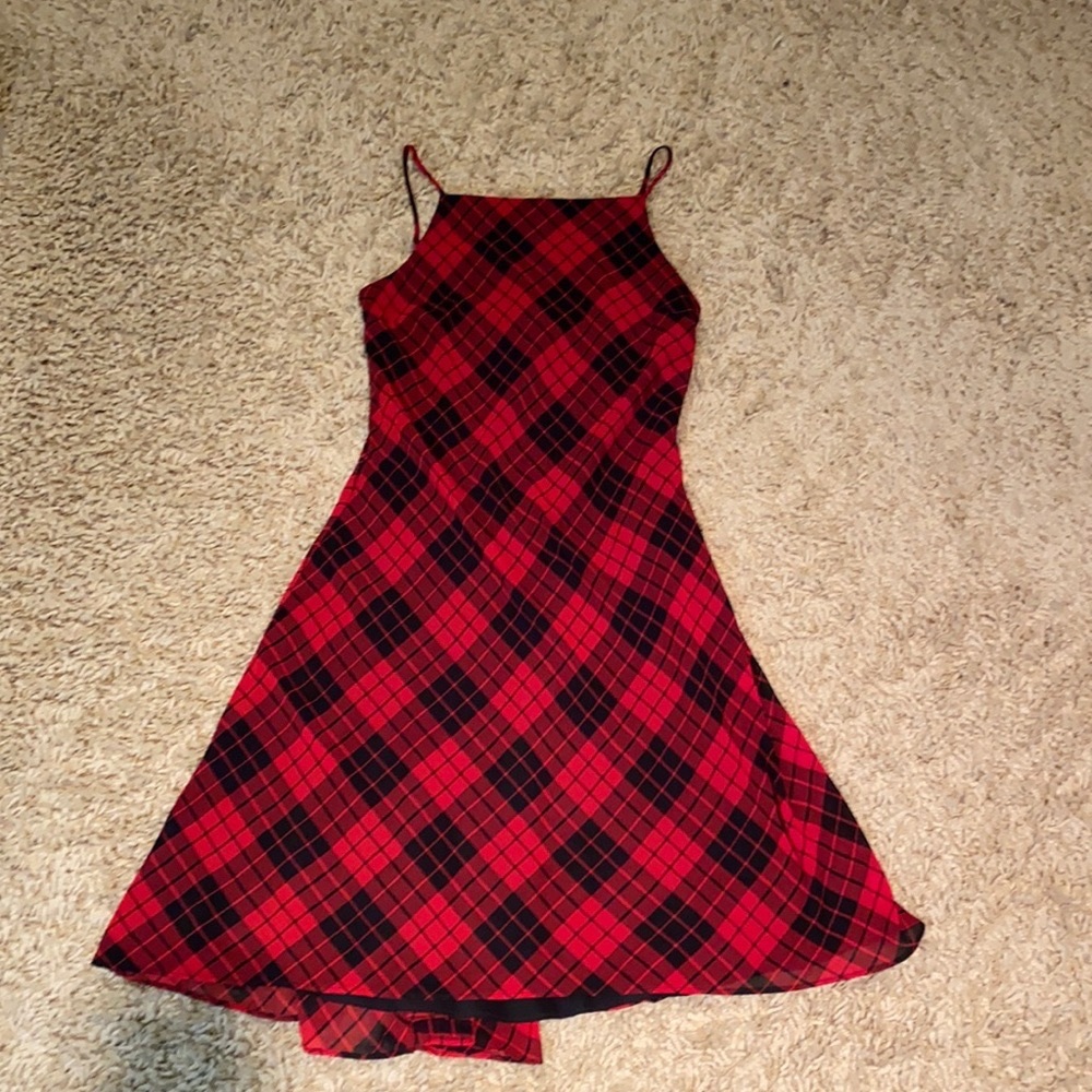 Polo Ralph Lauren Girls Plaid Chiffon Dress Red Black